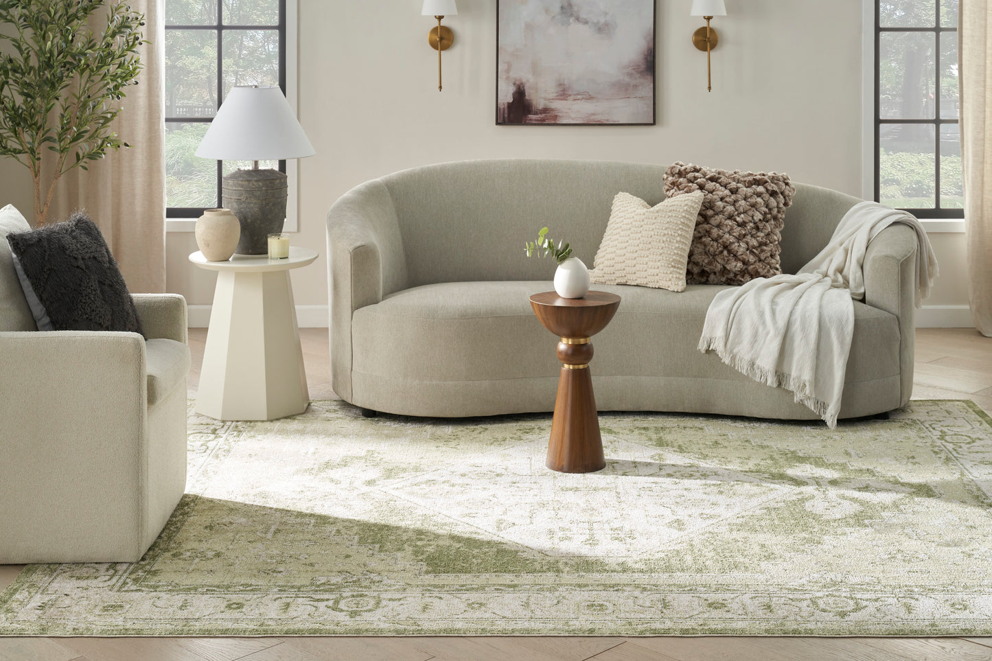 Nourison Astra Machine Washable 9' x 12' Ivory Green Vintage Indoor Rug