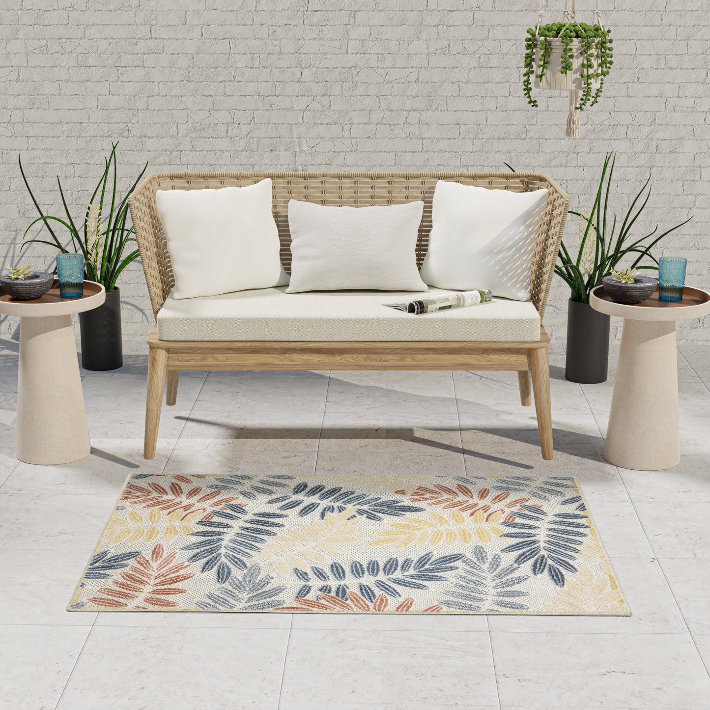 Nourison Aloha 2'8" x 4' Ivory Blue Modern Rug