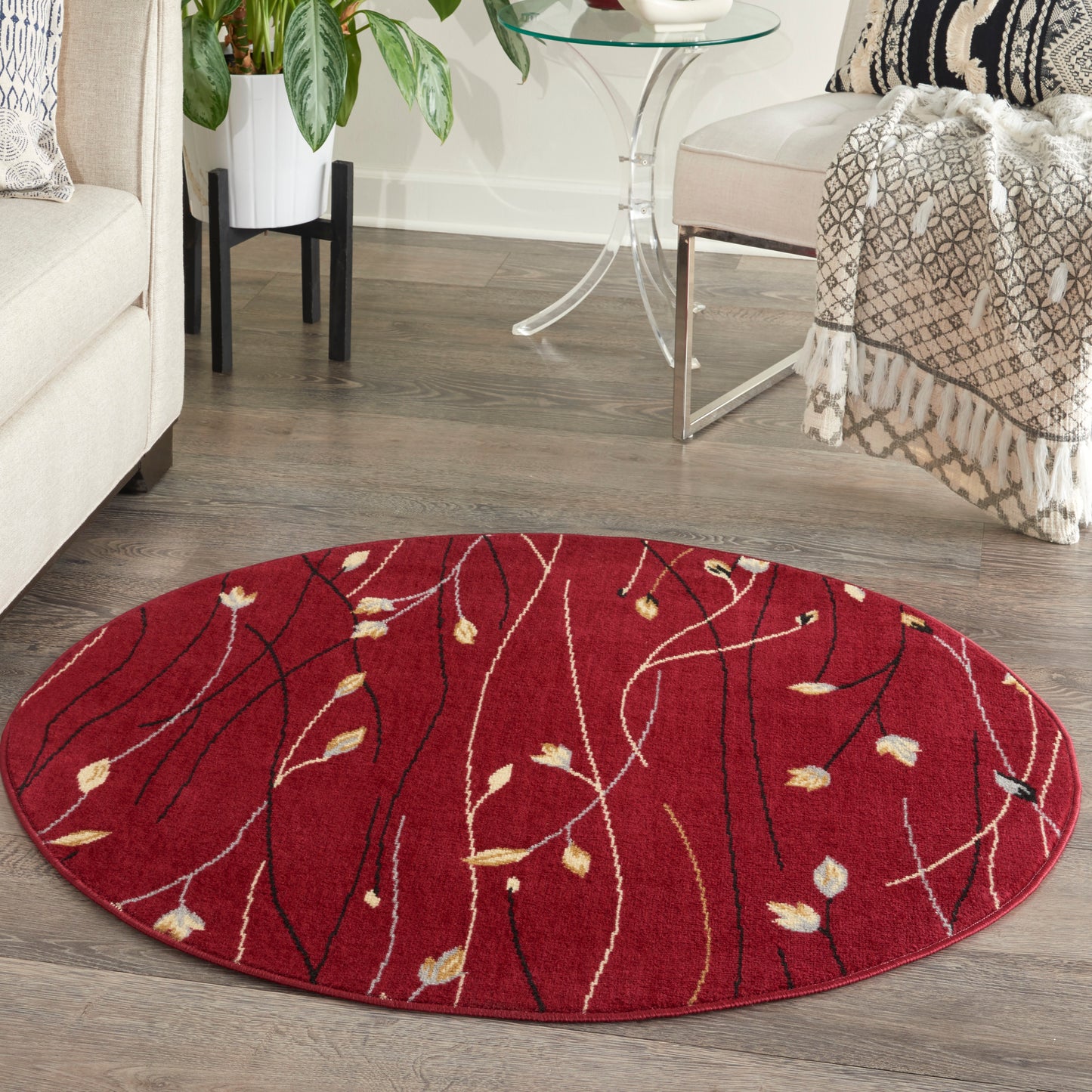 Nourison Grafix 4' x Round Red Contemporary Indoor Rug