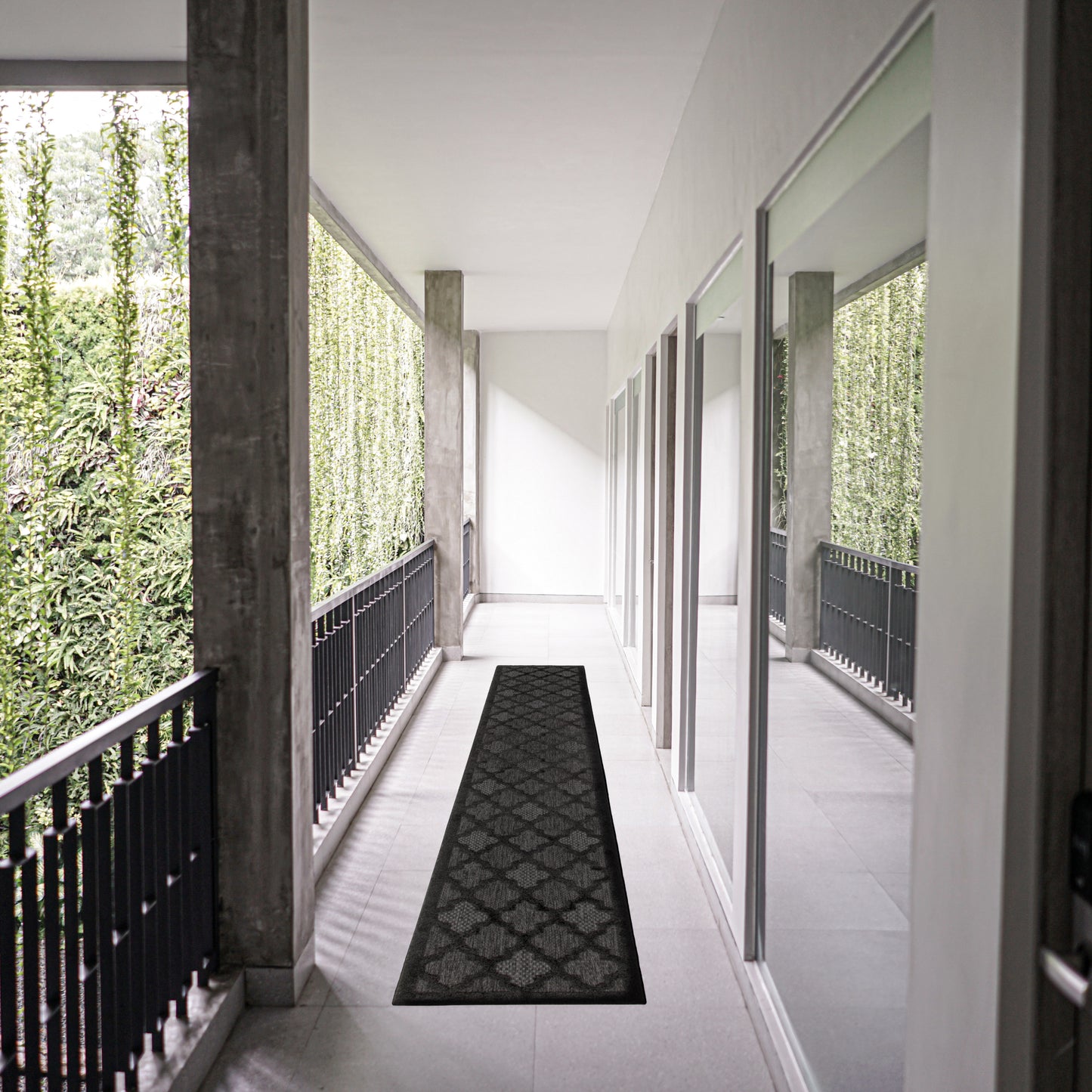 Nourison Easy Care 2'2" x 20' Charcoal Black Modern Rug