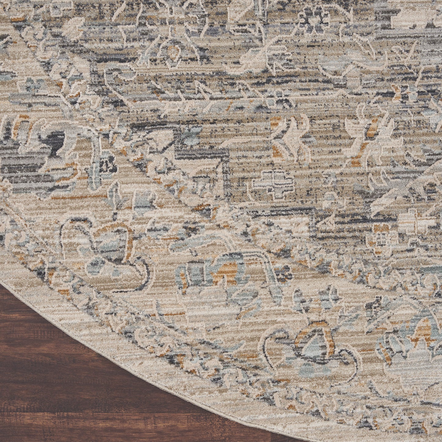 Nourison Lynx 7’10” x Round Ivory Taupe Vintage Indoor Rug
