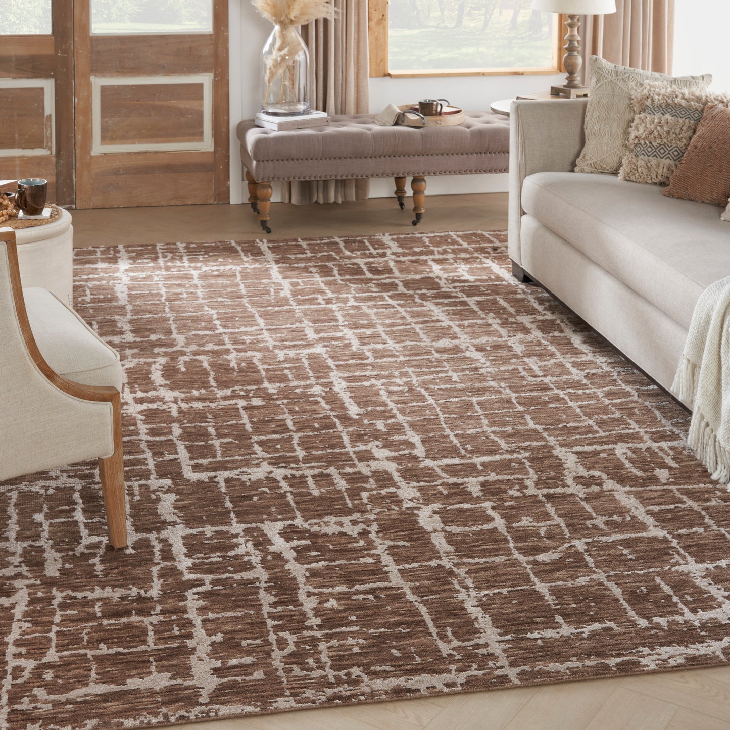 Nourison Luna 8'6" x 11'6" Mocha Ivory Modern Indoor Rug