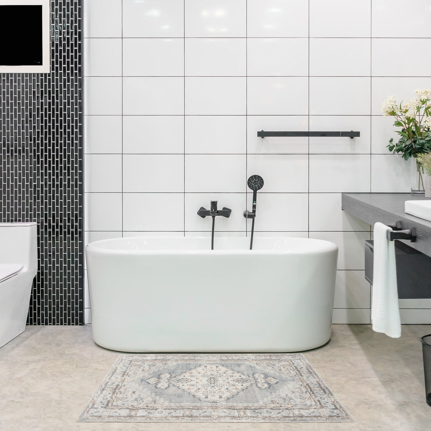 Nourison Astra Machine Washable 2'2" x 4' Light Blue Vintage Indoor Rug