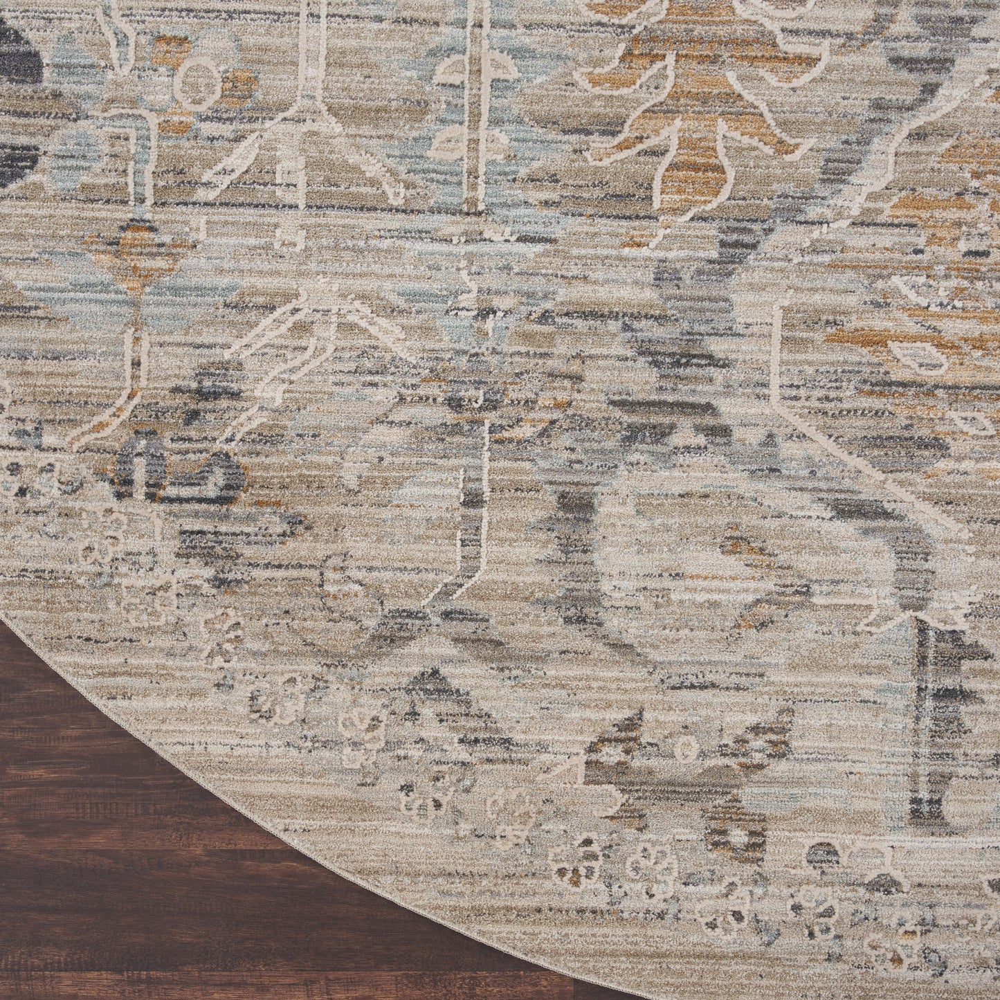 Nourison Lynx 7’10” x Round Ivory Taupe Vintage Indoor Rug