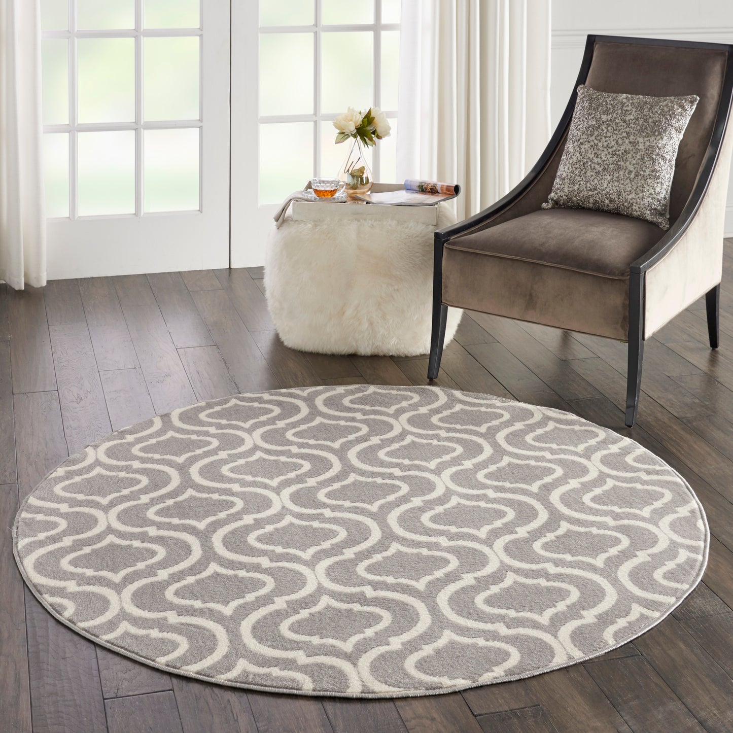 Nourison Jubilant 5'3" x Round Grey Contemporary Indoor Rug