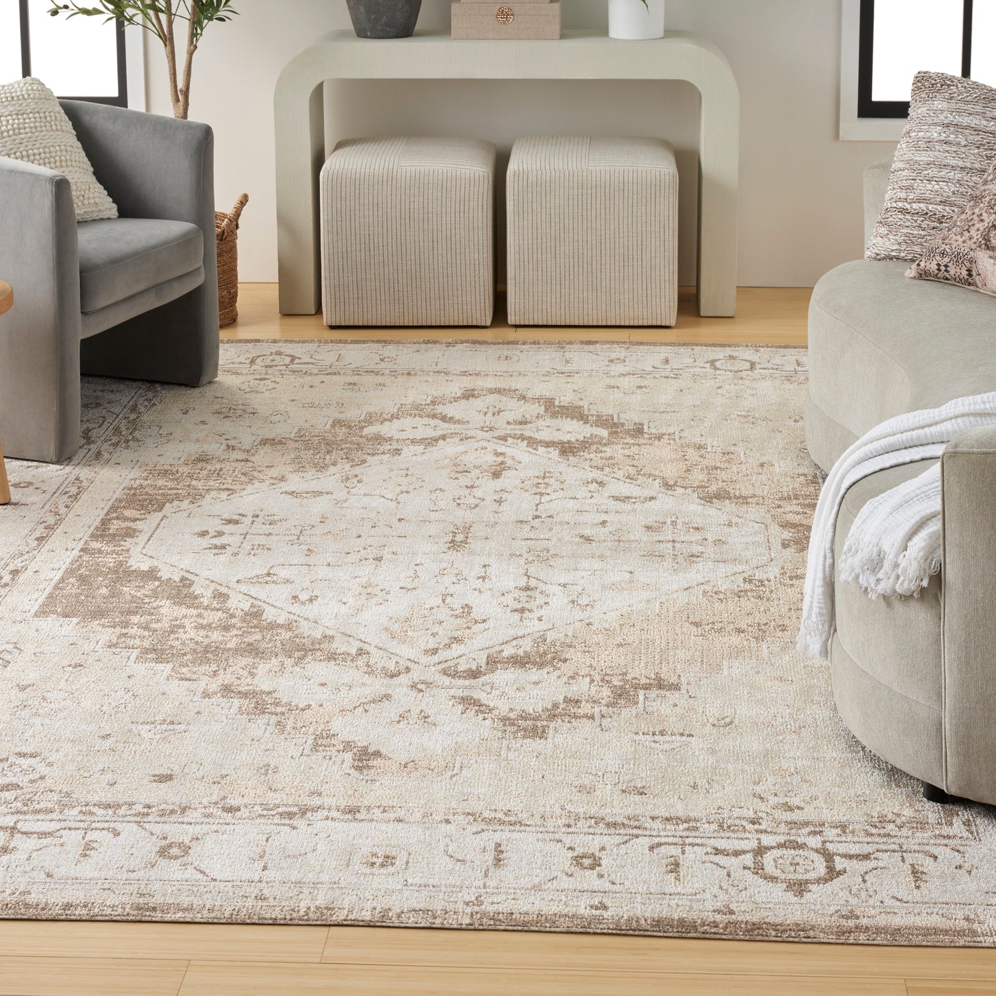 Nourison Astra Machine Washable 9' x 12' Beige Vintage Indoor Rug