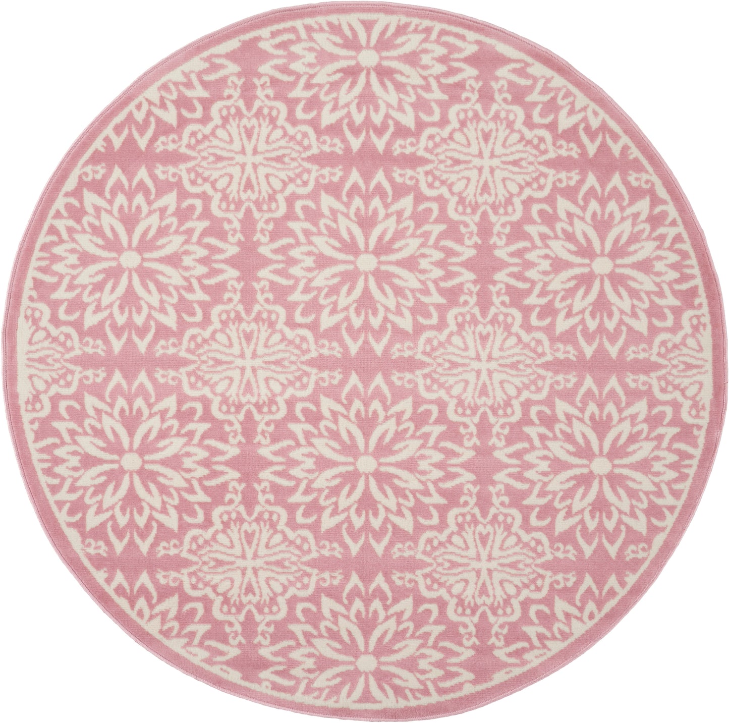 Nourison Jubilant 5'3" x Round Ivory Pink Farmhouse Indoor Rug