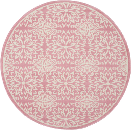 Nourison Jubilant 5'3" x Round Ivory Pink Farmhouse Indoor Rug