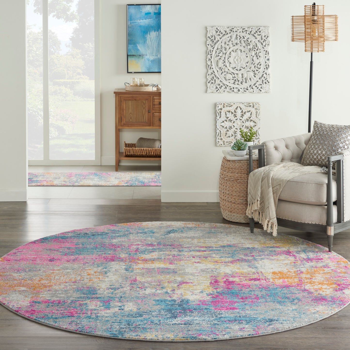 Nourison Passion 8' x Round Ivory Multicolor Modern Indoor Rug