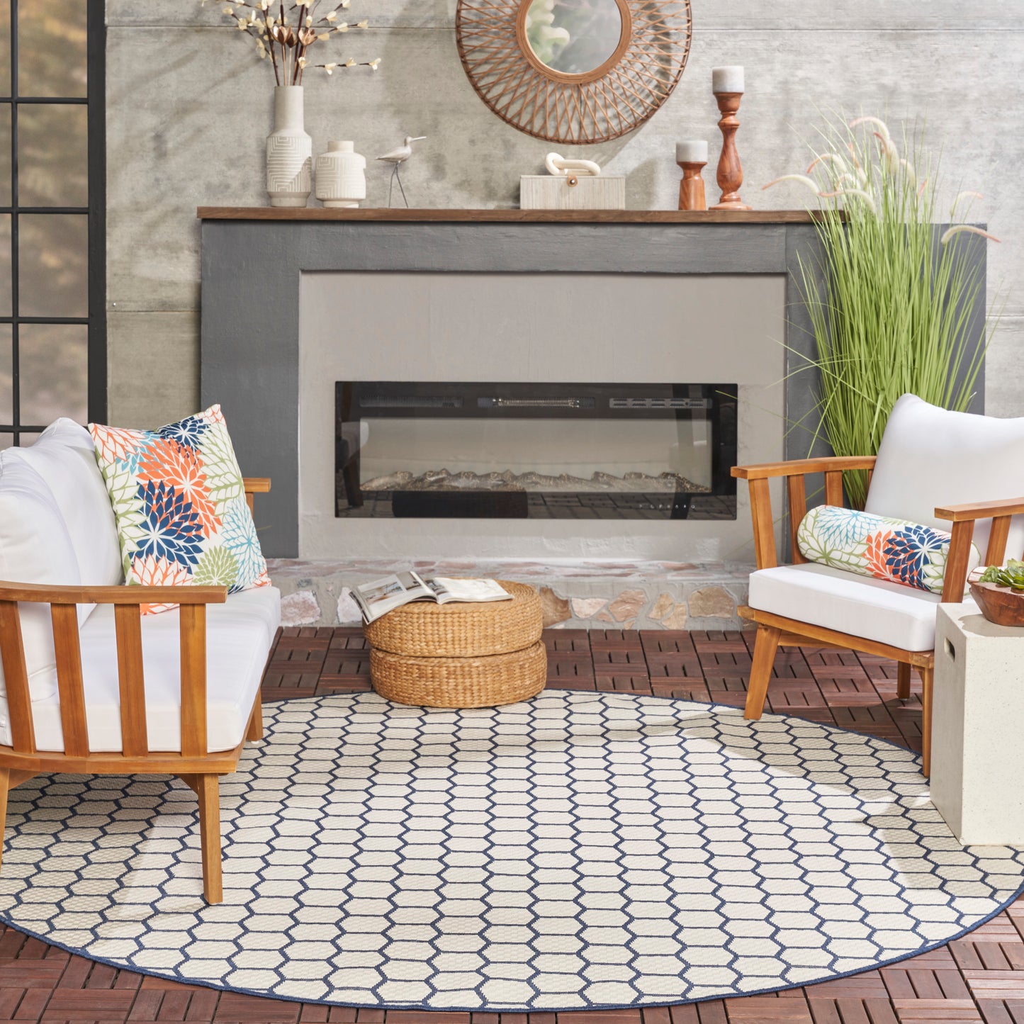 Nourison Twist Reversible 8' x Round Navy Modern Rug