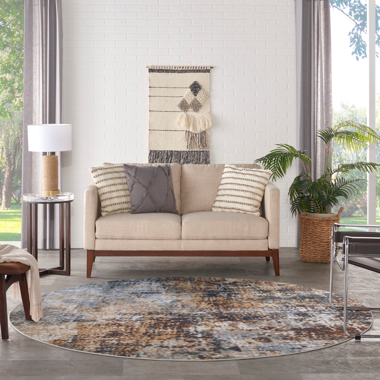 Nourison Astra Machine Washable 5'3" x Round Multicolor Modern Indoor Rug