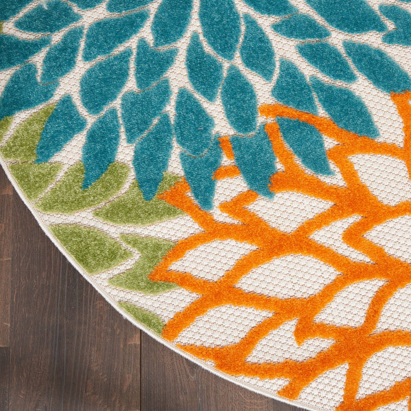 Nourison Aloha 5'3" x Round Turquoise Multicolor Tropical Rug