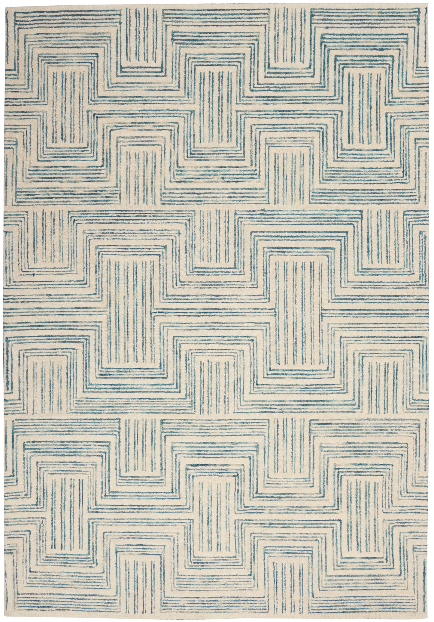 Nourison Interlock 5' x 7'6" Ivory/Turquoise Modern Indoor Rug