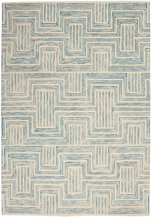 Nourison Interlock 5' x 7'6" Ivory/Turquoise Modern Indoor Rug