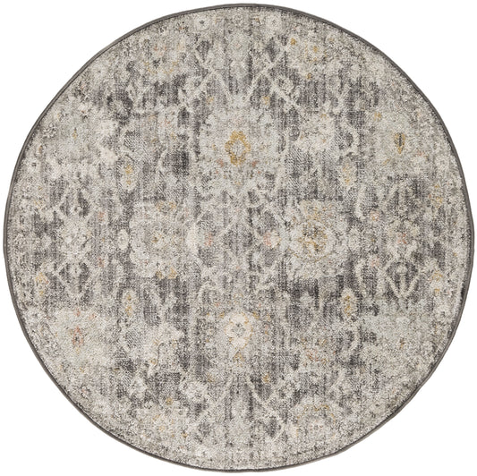 Nourison Oushak Home 4' x Round Charcoal Vintage Indoor Rug
