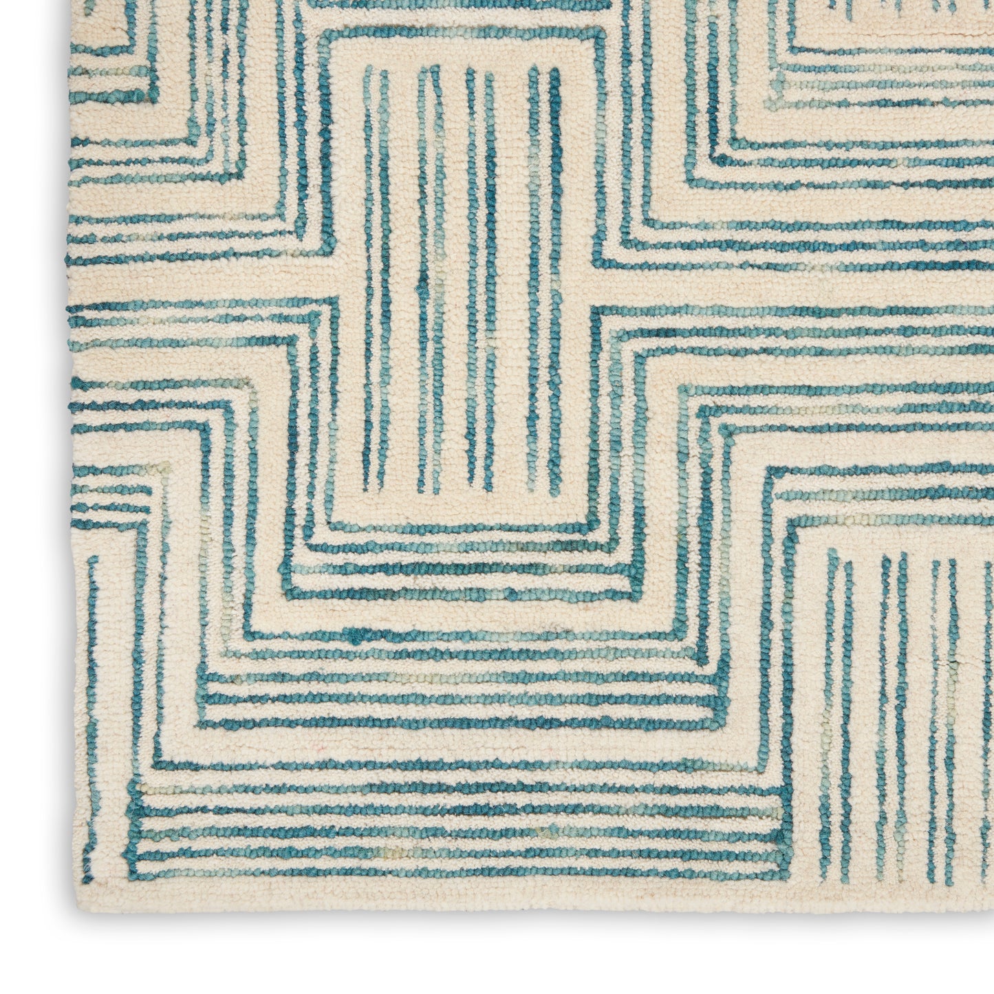 Nourison Interlock 5' x 7'6" Ivory/Turquoise Modern Indoor Rug