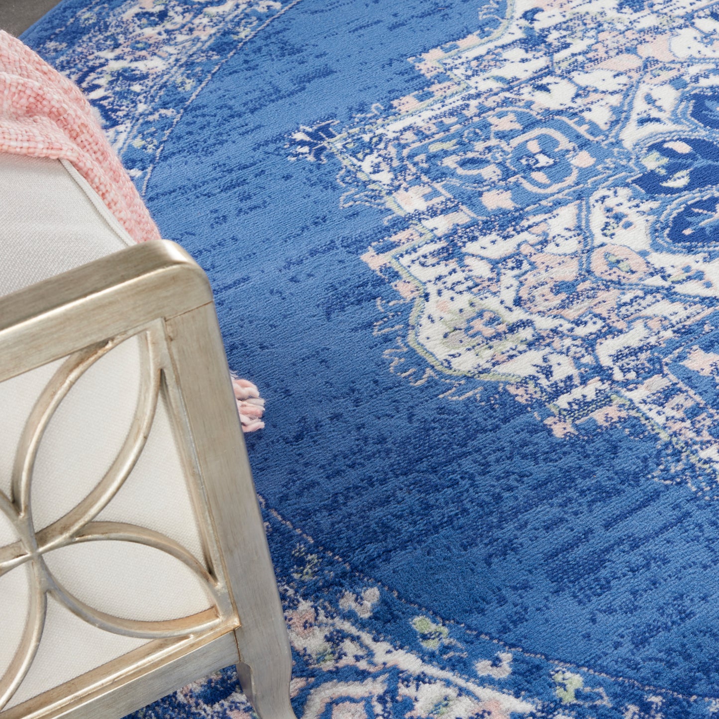 Nourison Whimsicle 8' x Round Navy Farmhouse Indoor Rug