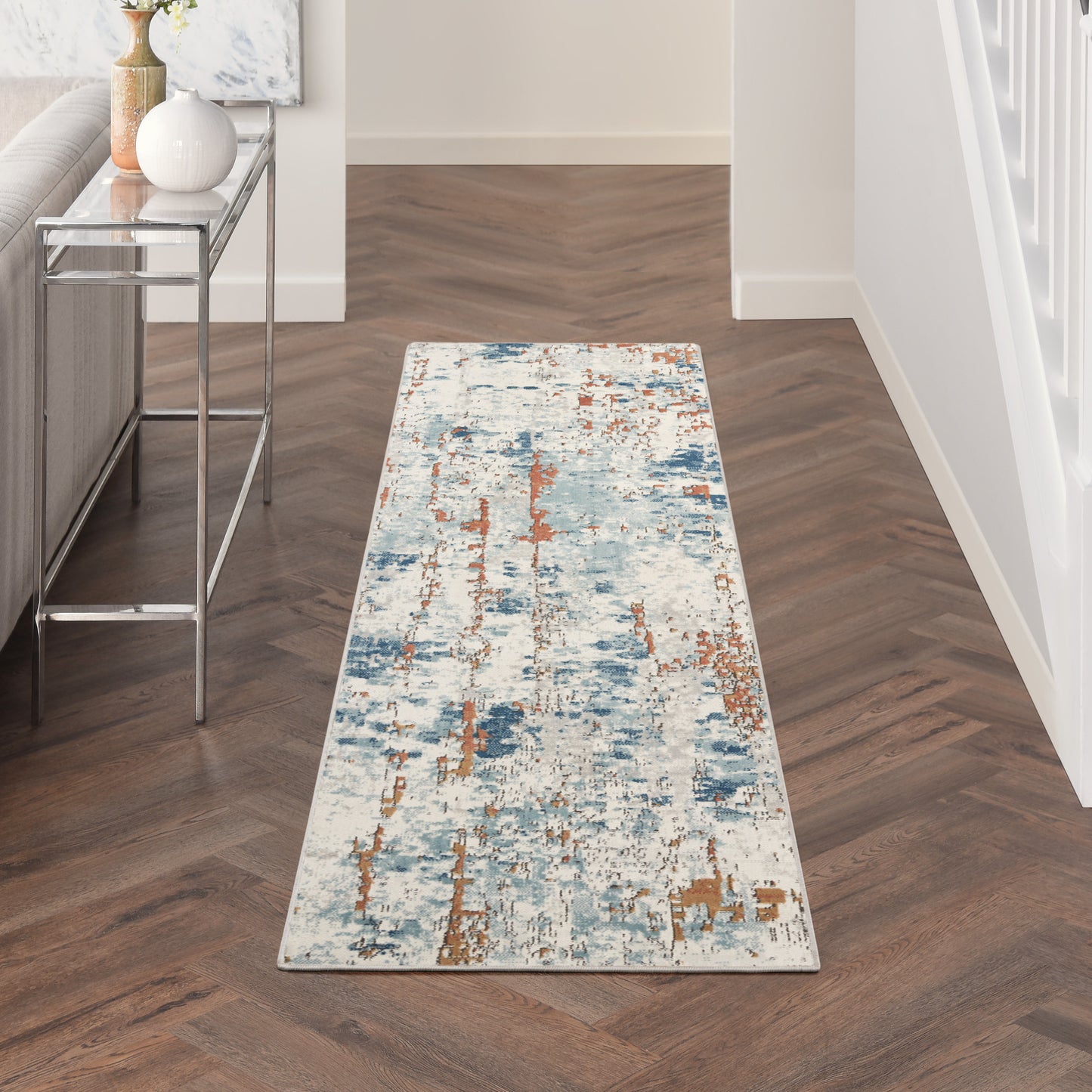 Nourison Quarry 2'2" x 7'6" Beige Blue Rust Modern Indoor Rug