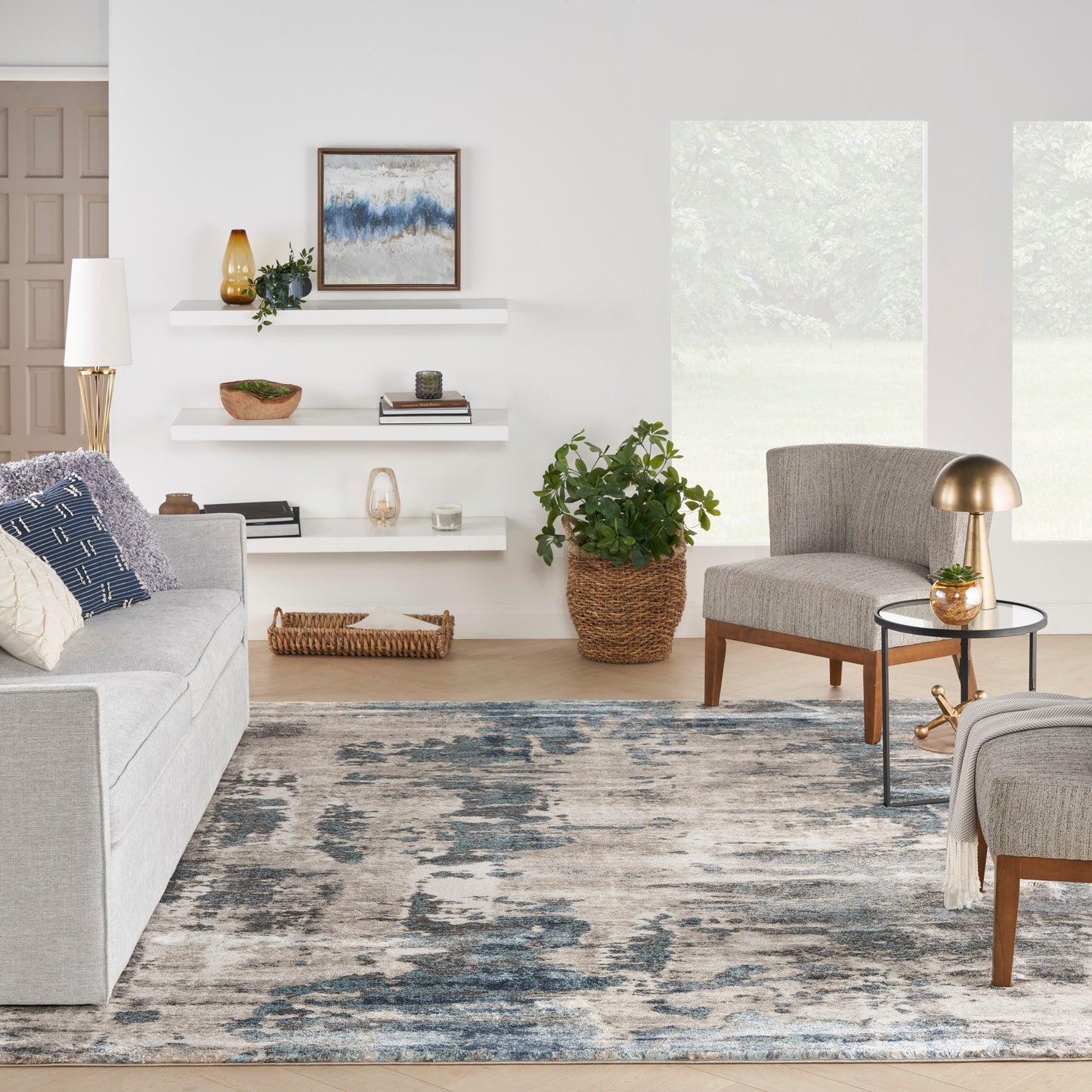 Nourison American Manor 7'10" x 9'10" Ivory Blue Modern Indoor Rug