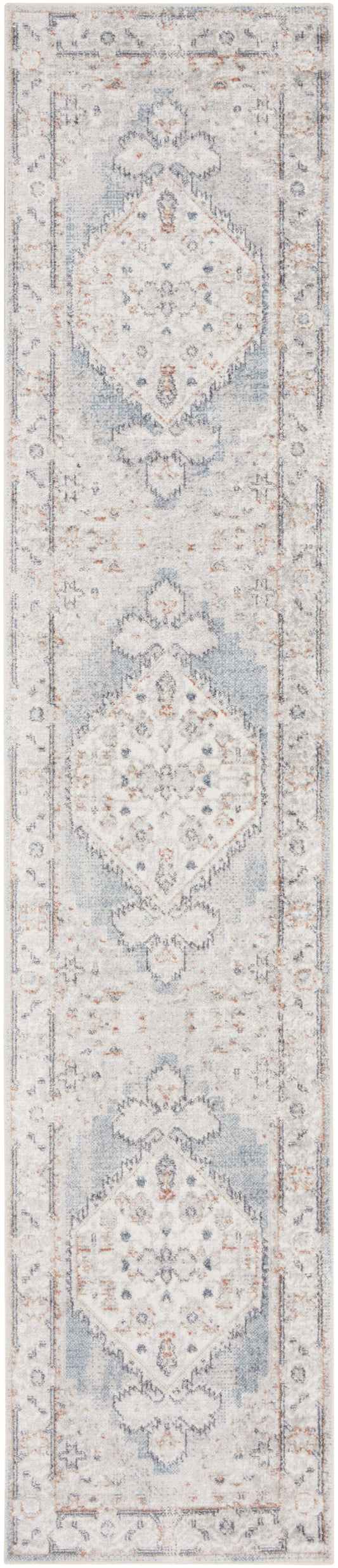 Nourison Astra Machine Washable 2'2" x 8' Light Blue Vintage Indoor Rug