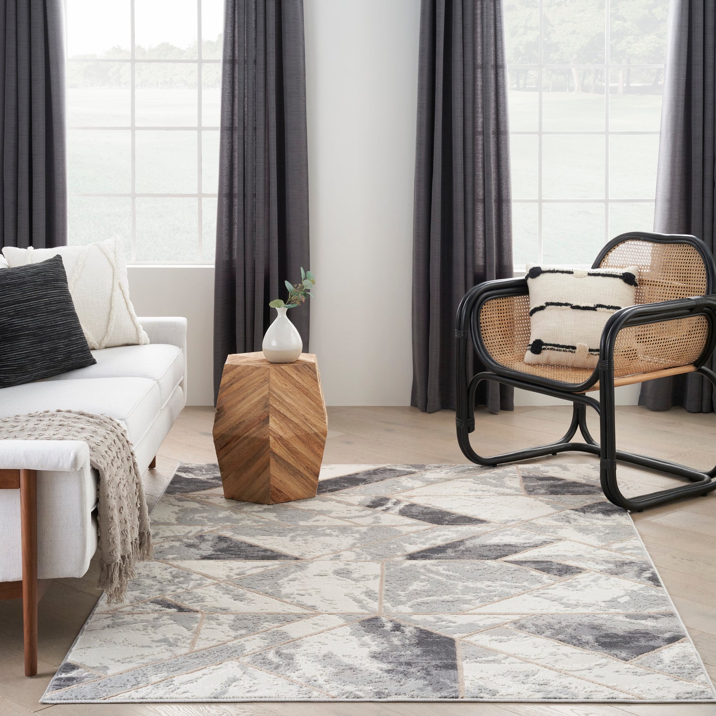 Nourison Elation 4' x 6' Ivory Grey Modern Indoor Rug