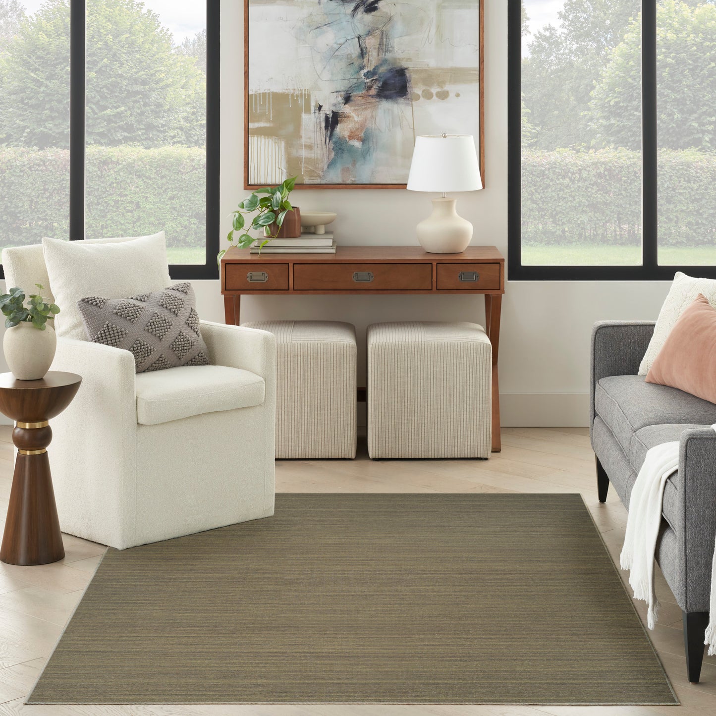 Nourison Washable Essentials 5'3" x 7'3" Green Modern Indoor Rug
