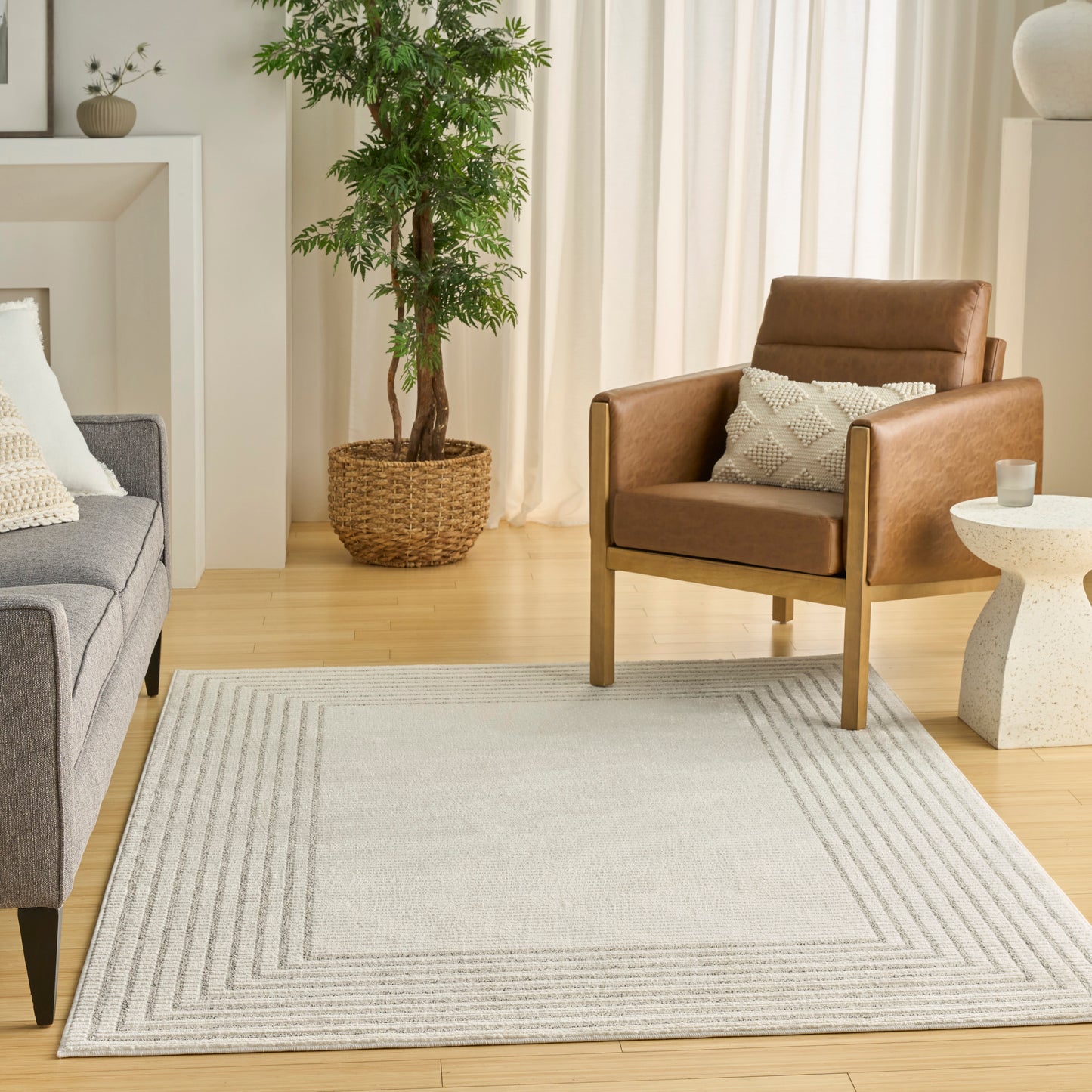 Nourison Ivory Hues 3'11" x 5'11" Ivory Grey Modern Indoor Rug