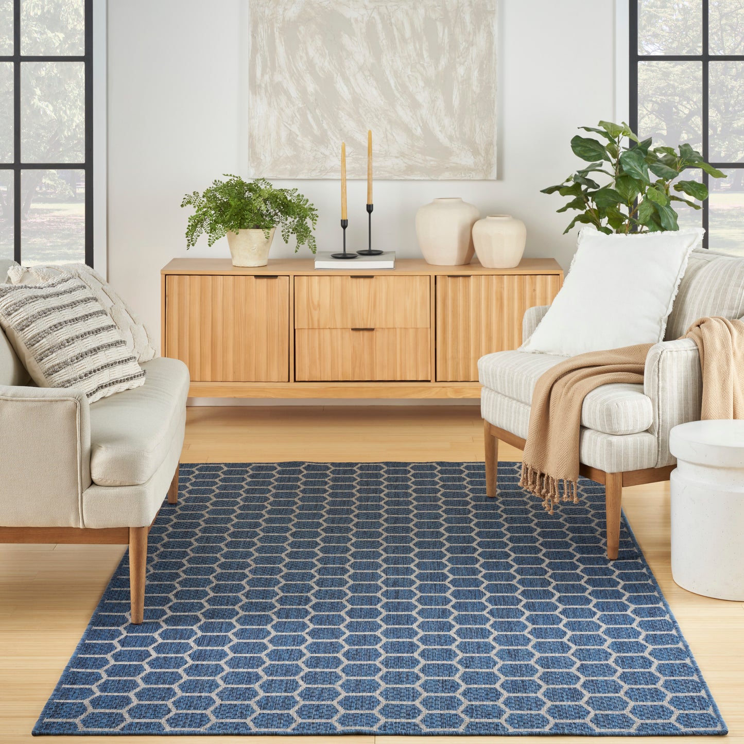 Nourison Twist Reversible 6' x 9' Blue Modern Rug