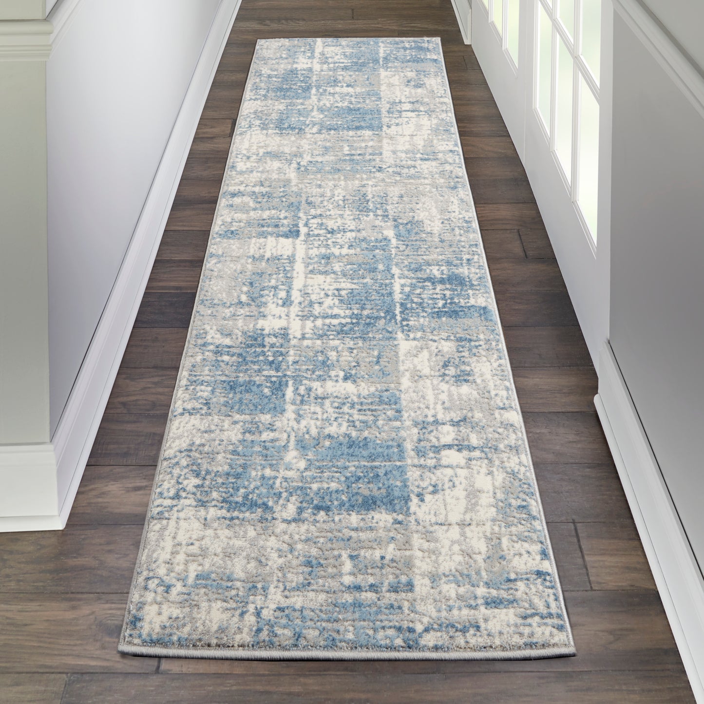 Nourison Solace 2'3" x 7'3" Ivory/Grey/Blue Modern Indoor Rug