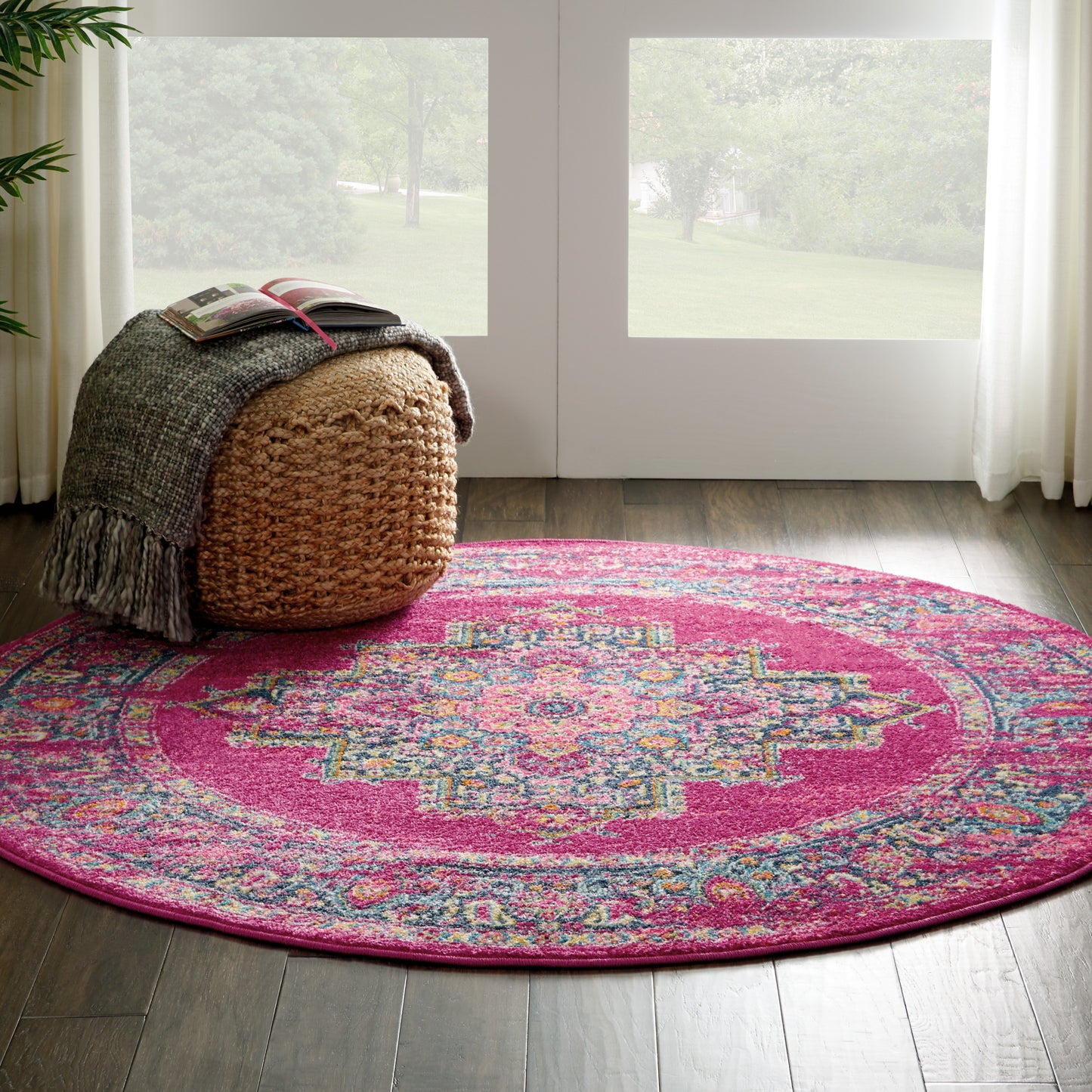 Nourison Passion 4' x Round Fuchsia Bohemian Indoor Rug