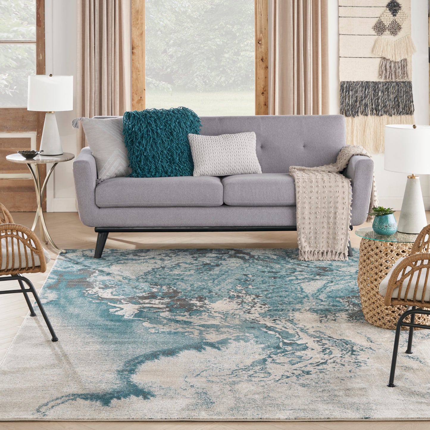 Nourison Maxell 7'10" x 10'6" Ivory/Teal Modern Indoor Rug