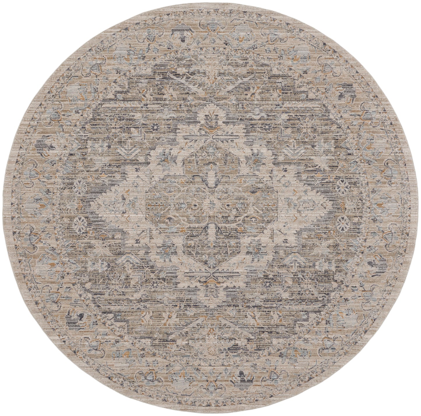 Nourison Lynx 7’10” x Round Ivory Taupe Vintage Indoor Rug