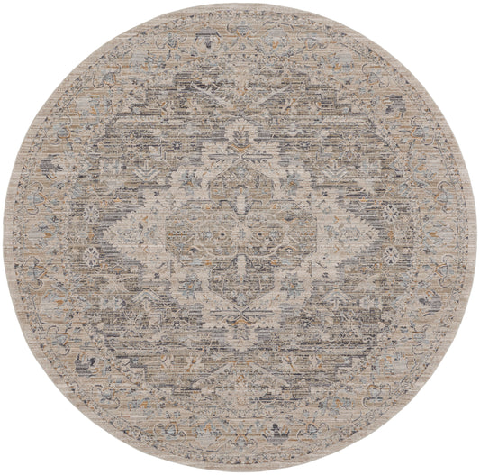Nourison Lynx 7’10” x Round Ivory Taupe Vintage Indoor Rug
