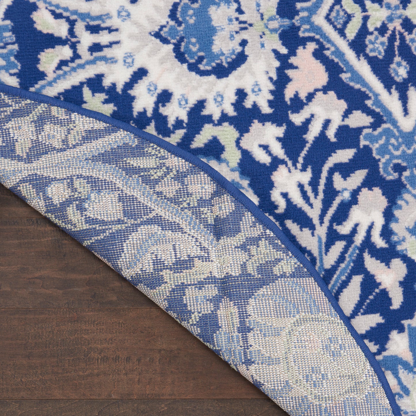 Nourison Whimsicle 5' x Round Navy Multicolor Farmhouse Indoor Rug