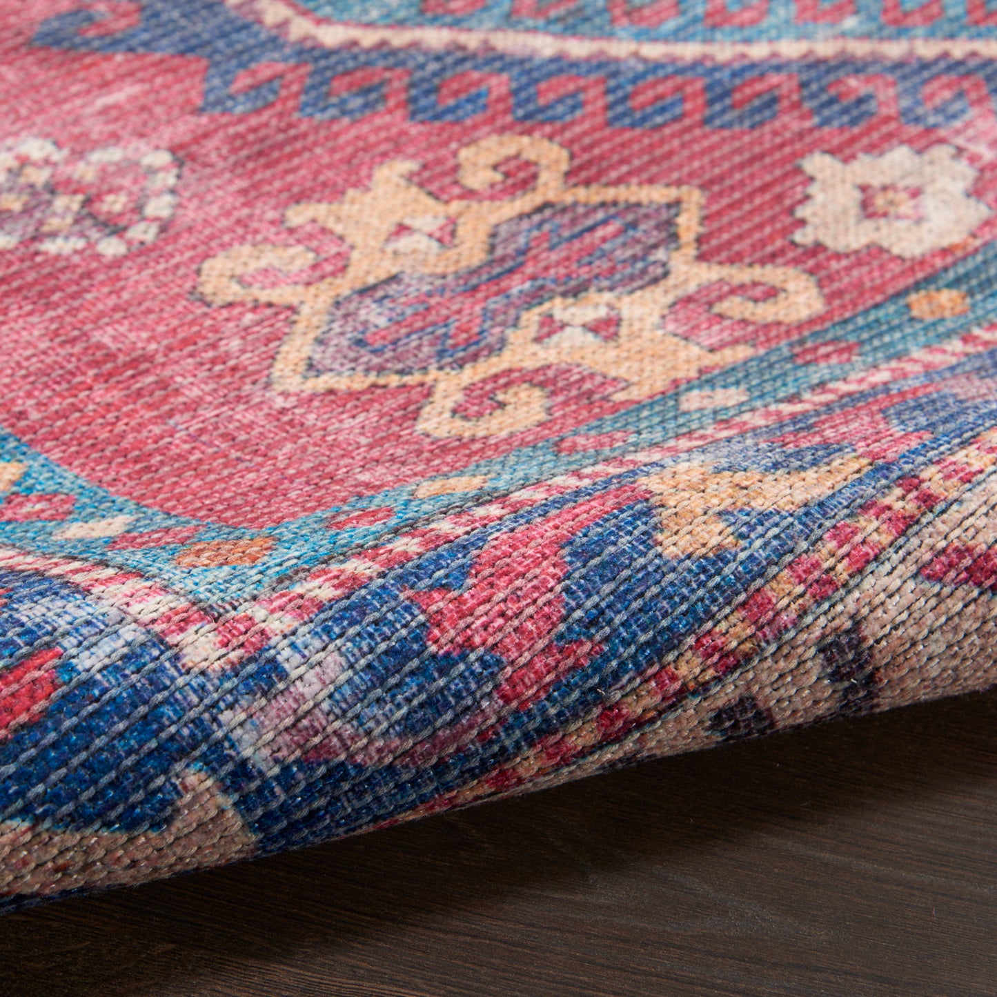 Nicole Curtis Machine Washable Series 1 7'10" x 9'10" Red/Navy Vintage Indoor Rug