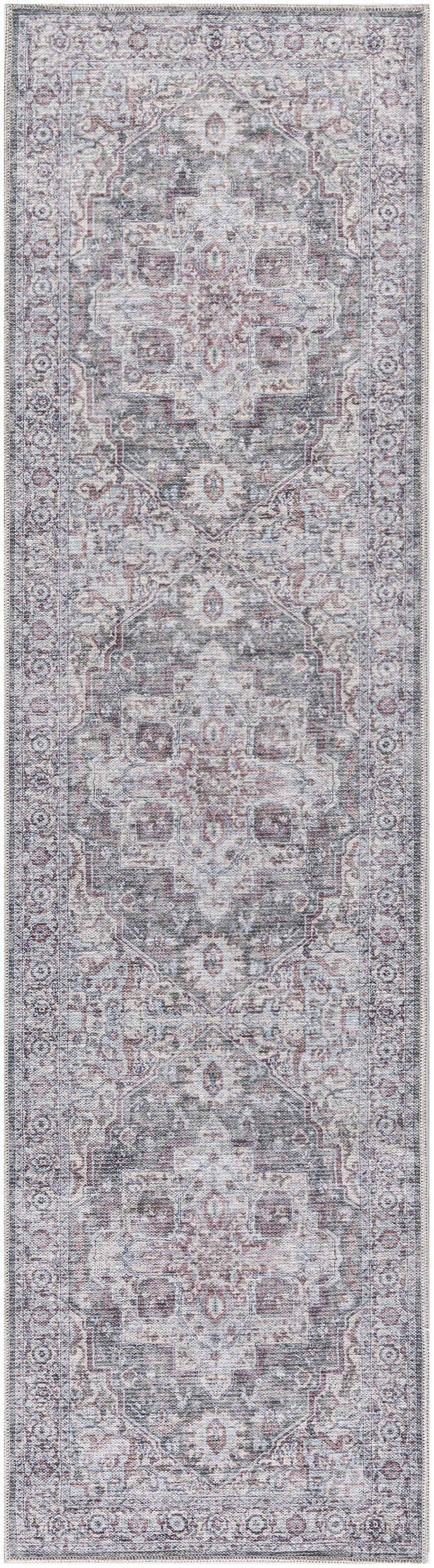 Nicole Curtis Machine Washable Series 1 2' x 6' Ivory Grey Vintage Indoor Rug