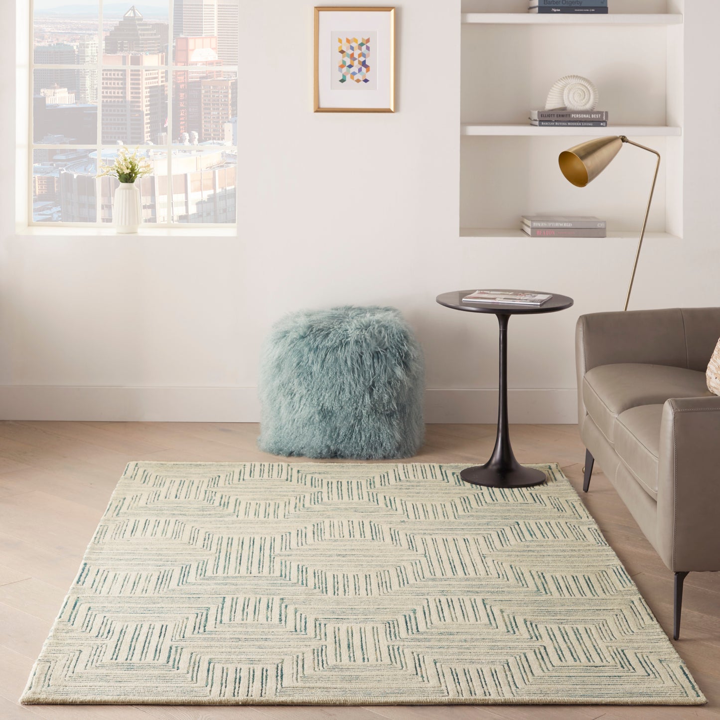 Nourison Interlock 5' x 7'6" Ivory/Turquoise Modern Indoor Rug