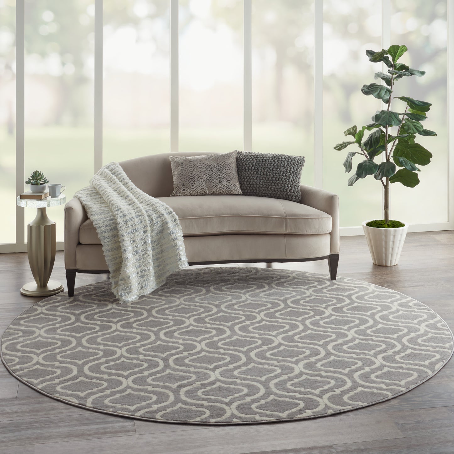 Nourison Jubilant 8' x Round Grey Contemporary Indoor Rug