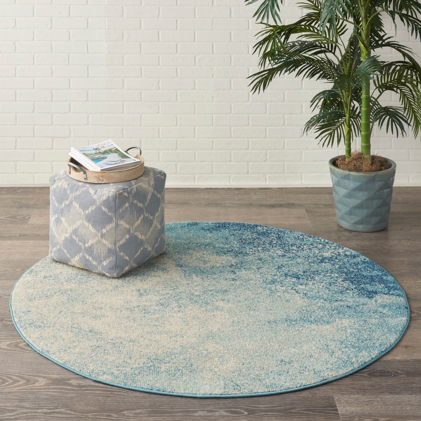 Nourison Passion 4' x Round Navy Light Blue Modern Indoor Rug