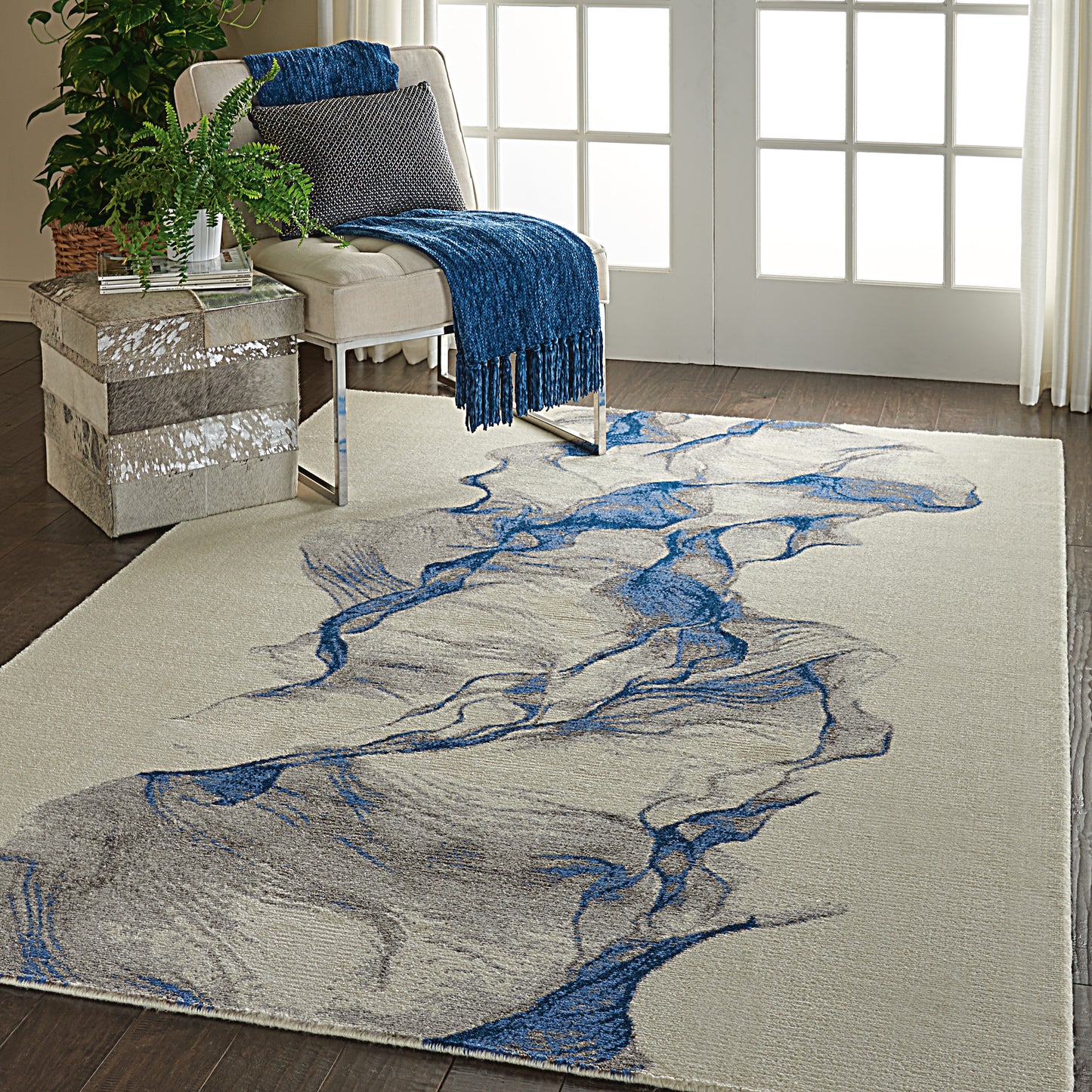 Nourison Twilight 5'6" x 8' Ivory/Blue Modern Indoor Rug