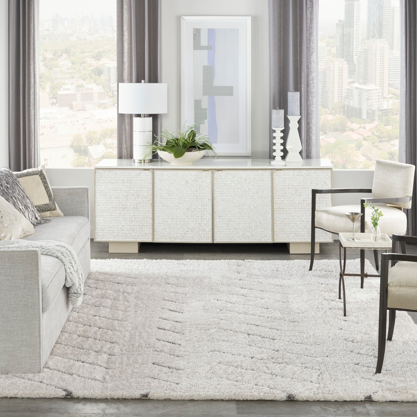 Nourison Dreamy Shag 7'10" x 9'10" Ivory Grey Shag Indoor Rug