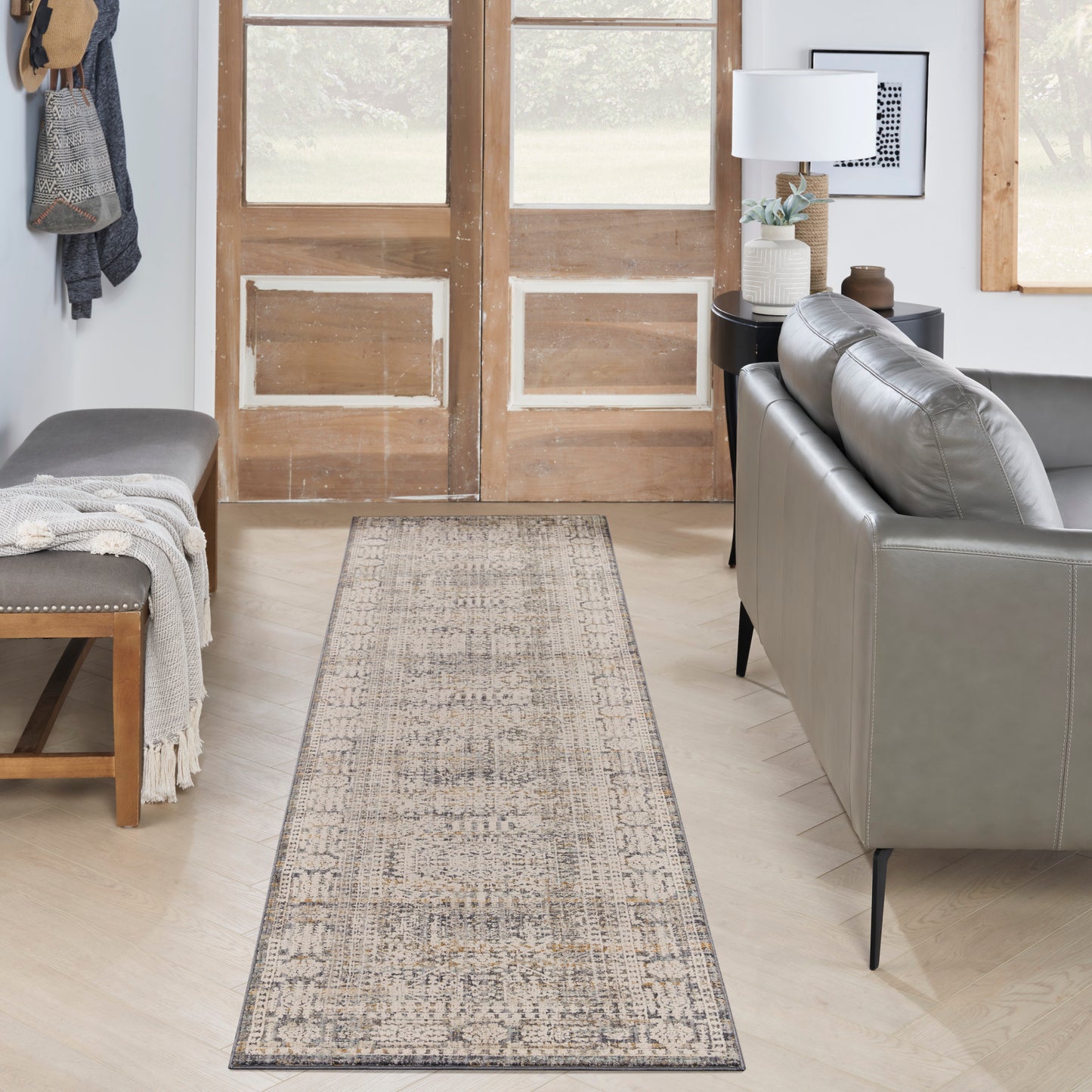 Nourison Lynx 2'3" x 8' Ivory Slate Vintage Indoor Rug