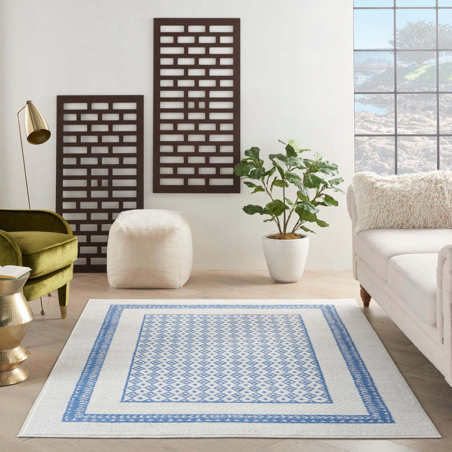 Nourison Whimsicle 4' x 6' Ivory Blue Farmhouse Indoor Rug