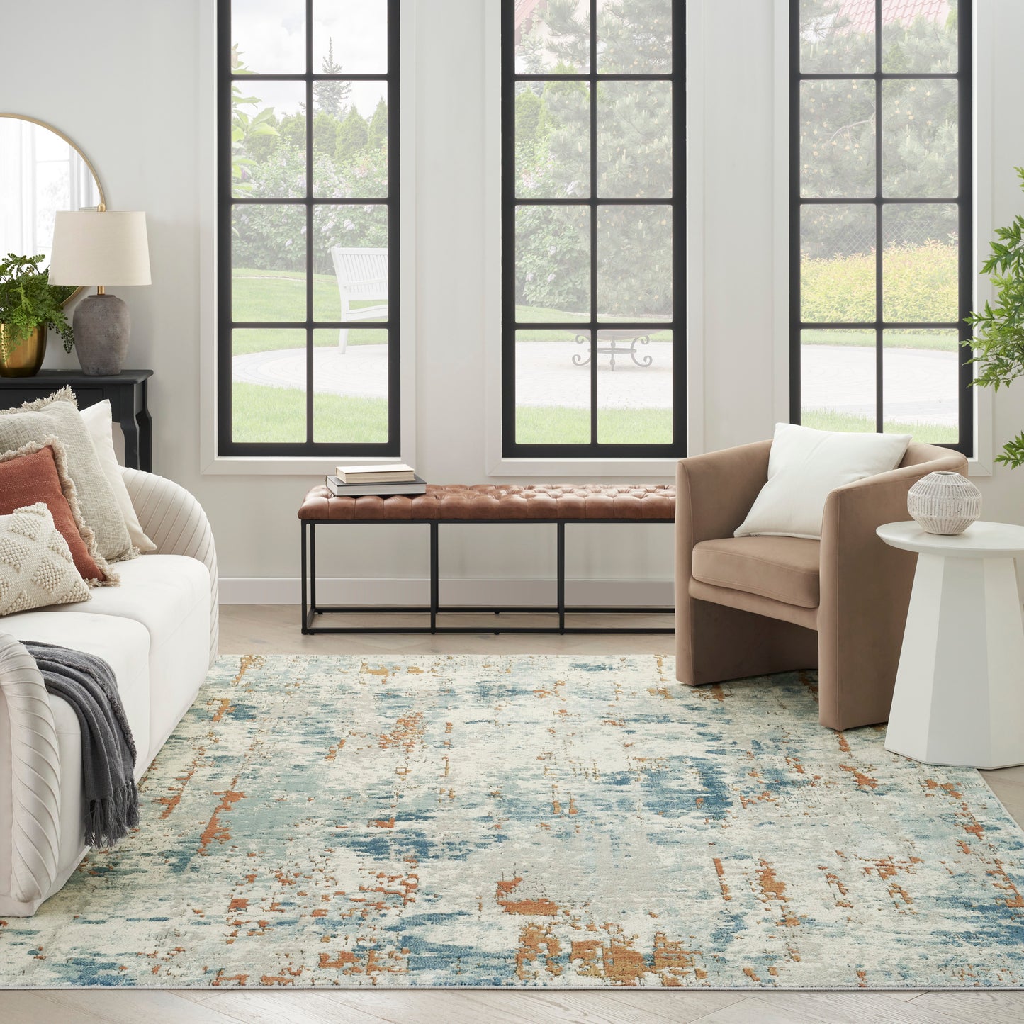 Nourison Quarry 5'3" x 7'3" Beige Blue Rust Modern Indoor Rug