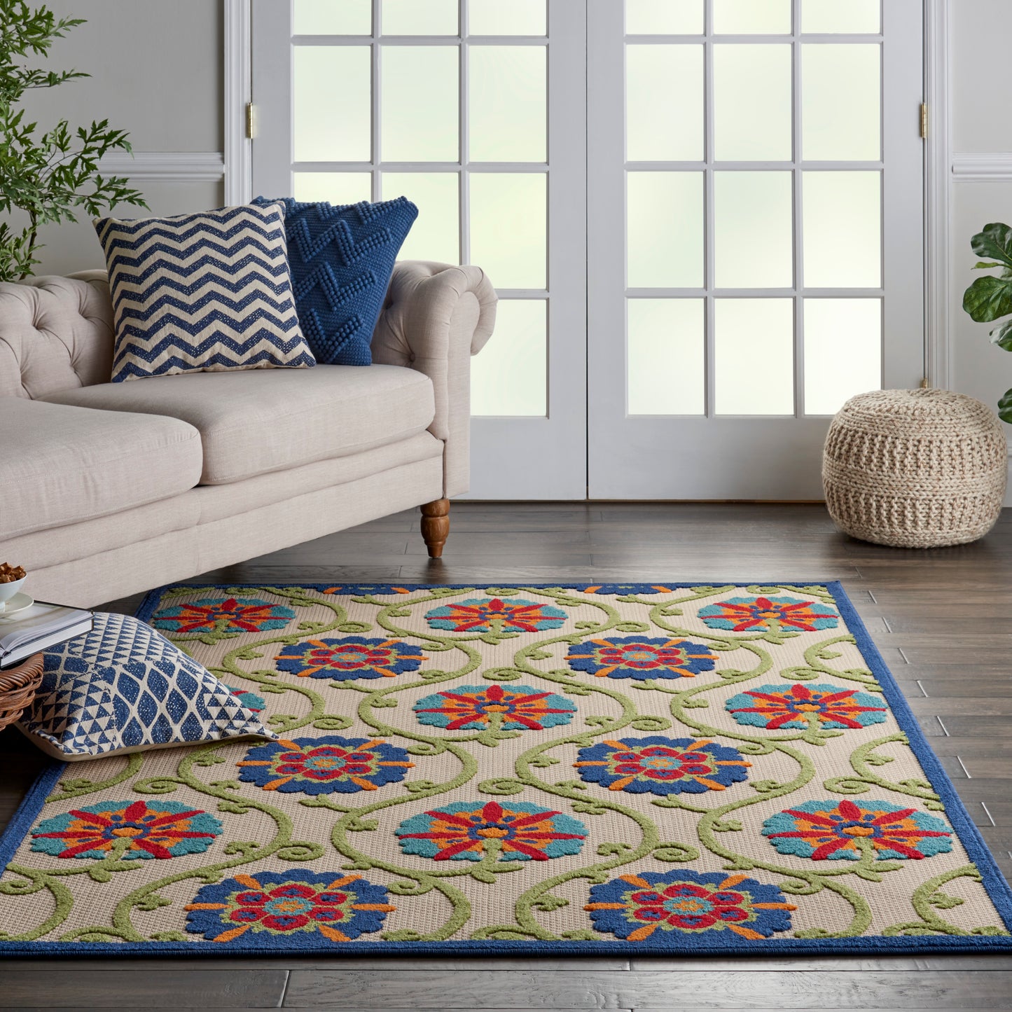 Nourison Aloha 5'3" x 7'5" Blue Multicolor Contemporary Rug
