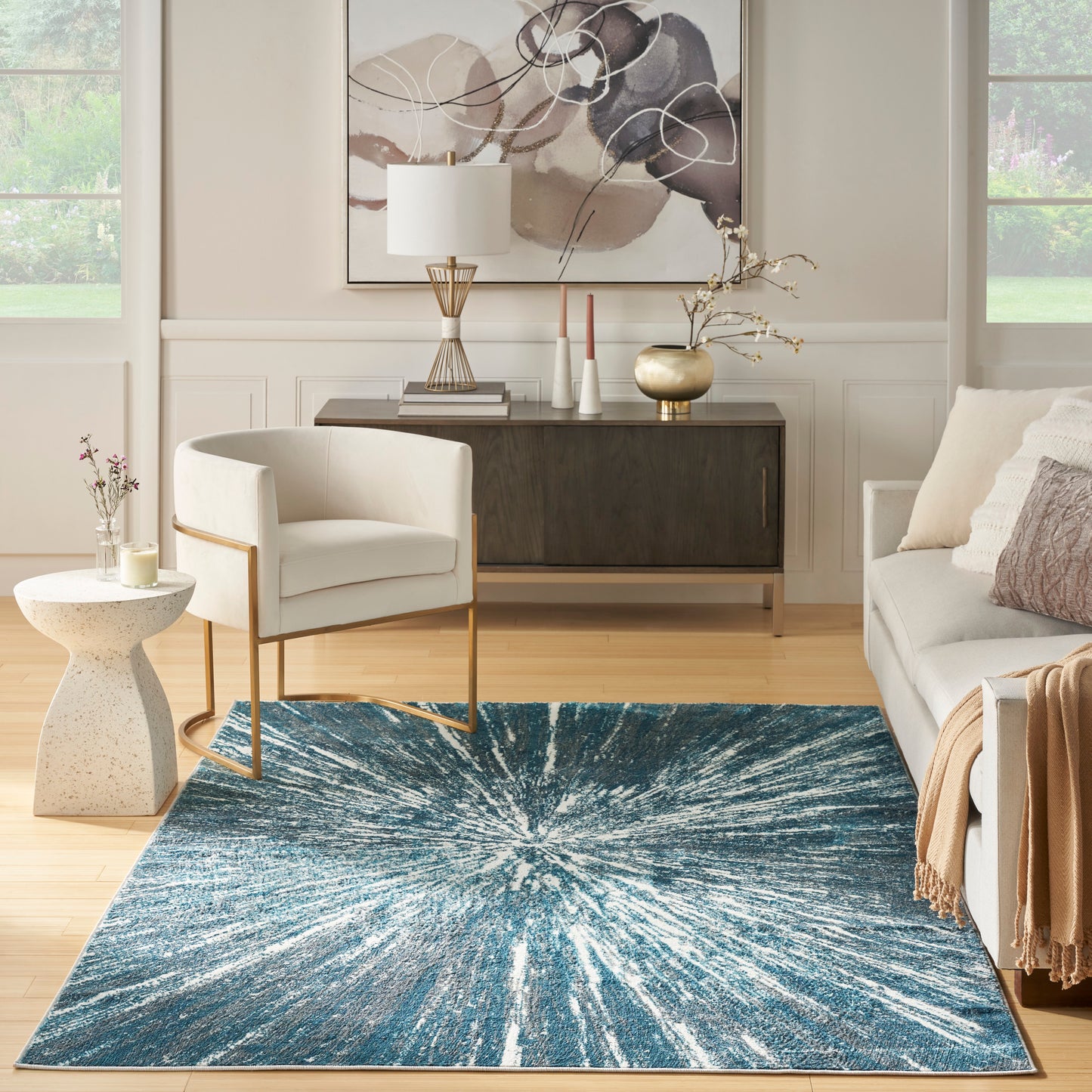 Nourison Ambiance 7'10" x 9'10" Blue Silver Modern Indoor Rug