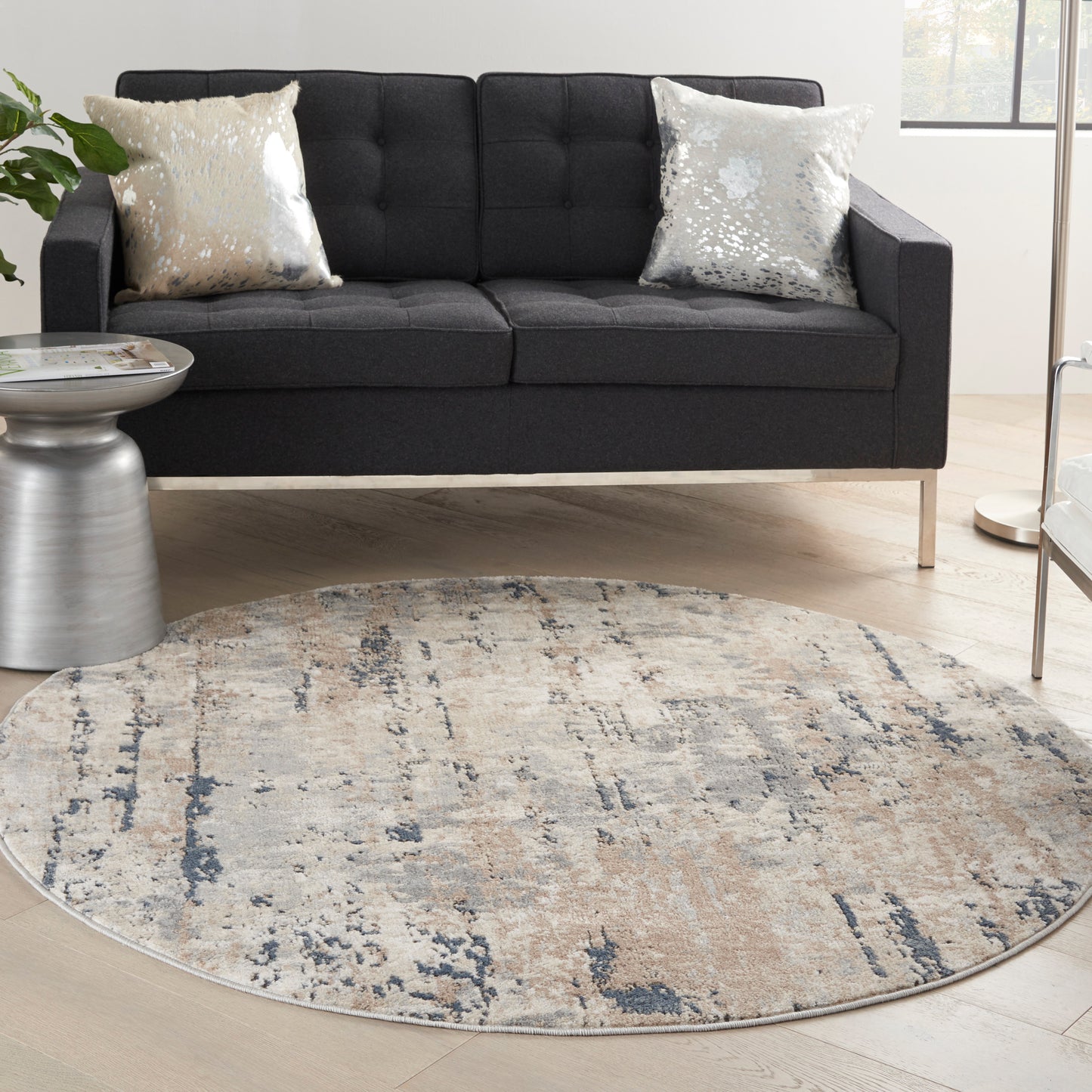 Nourison Quarry 4' x Round Beige Grey Modern Indoor Rug