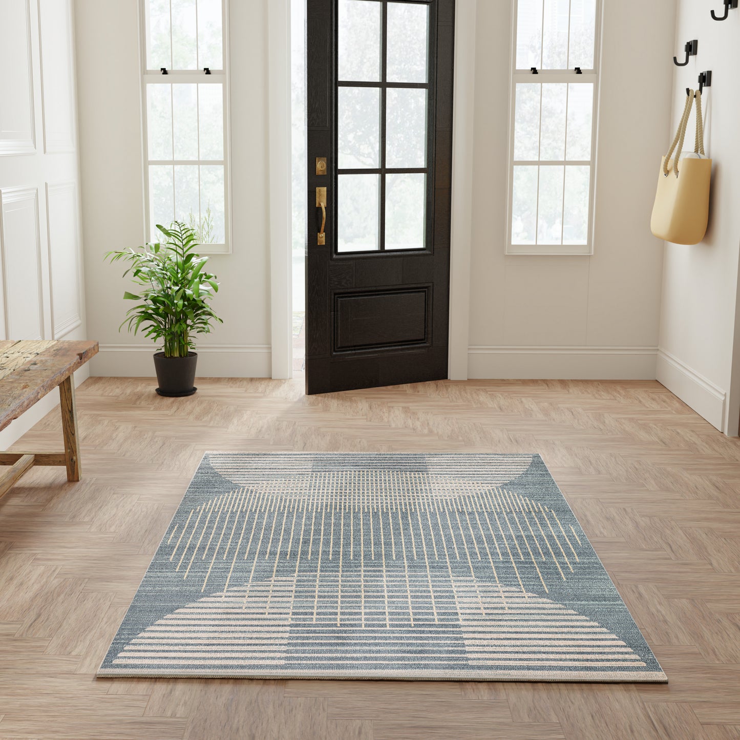 Nourison Astra Machine Washable 4' x 6' Blue Mid-Century Modern Indoor Rug