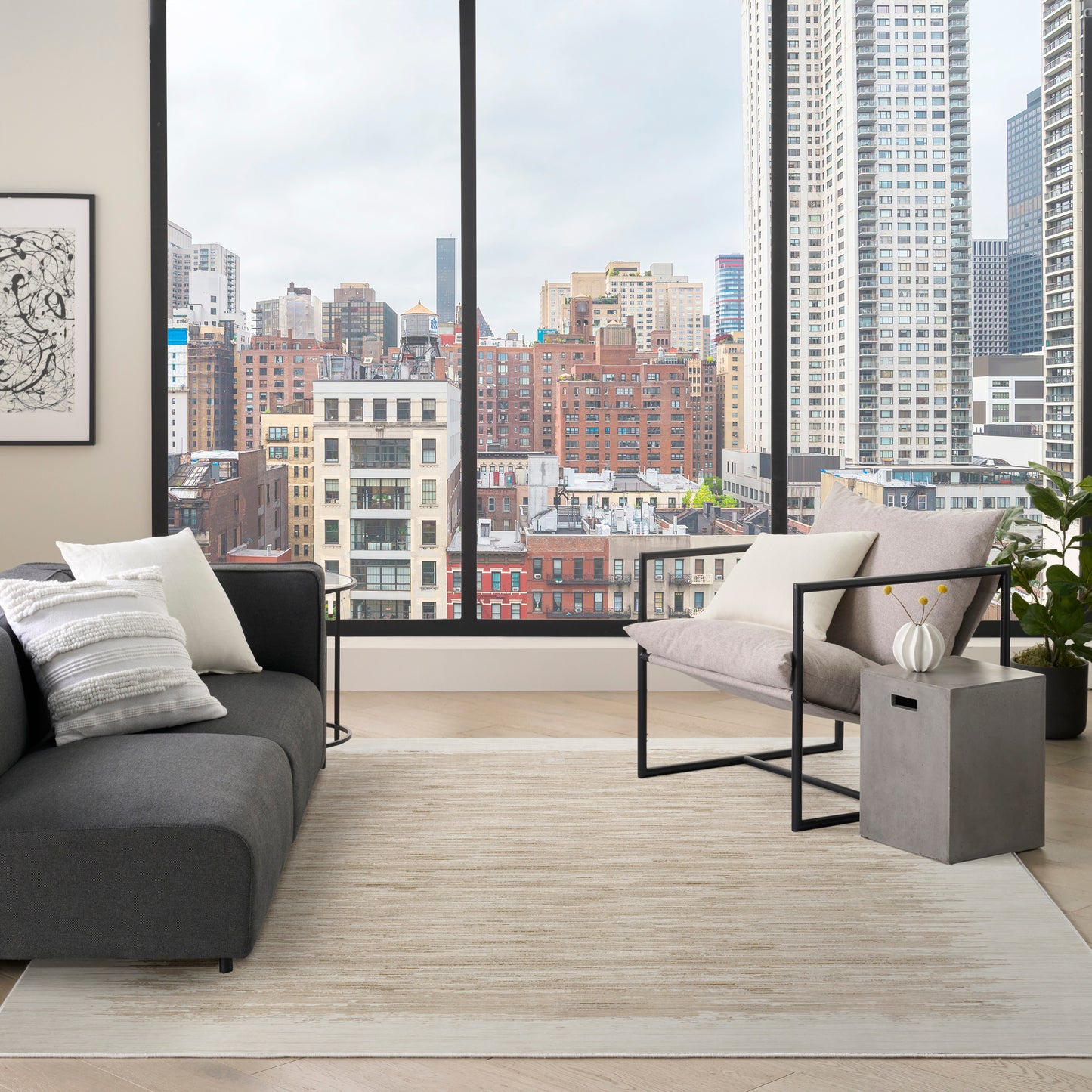 DKNY Grand Street 7'10" x 9'10" Ivory Taupe Modern Indoor Rug