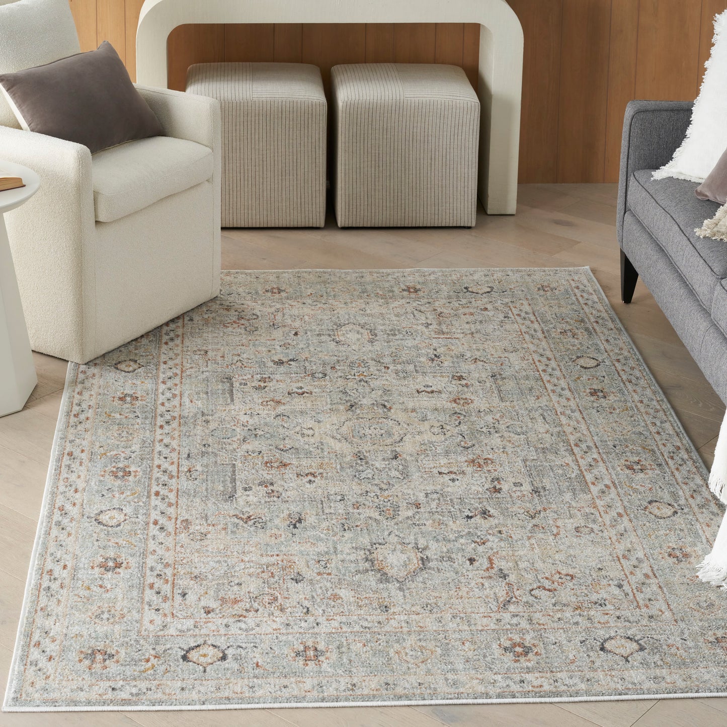 Nourison Oushak Home 5'5" x 7'3" Light Grey Vintage Indoor Rug